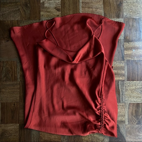 Zara Basic Orange Satin Spaghetti Strap Dress with Cowl Neck - Picture 4 of 4